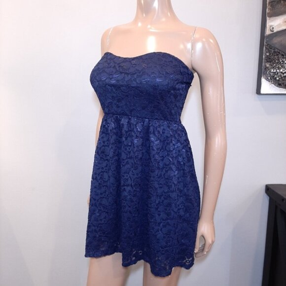 ECLIPSE Strapless Lace Mini Dress Formal Wedding Prom Fit & Flare Sweetheart - Picture 3 of 10